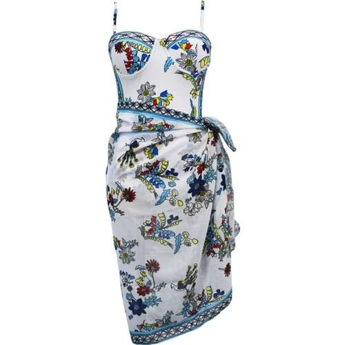 2021 Push Up Underwired Womens Swimsuit With Sarong Swimwear Cover-Ups 2 Piece Monokini Wrap For Female Beach Wear Bathing Suit