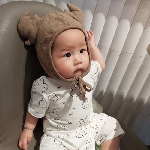 3 Colors Girls Boys Kid Beanie Cap Baby Earflap Winter Warm Antler Soft Cotton Hat New Newborn Toddler Infant Hat