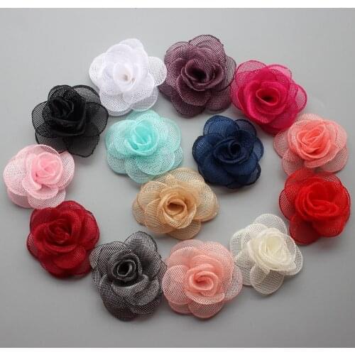 30pcs/lot 5cm Artificial Mesh Flowers Tulle Crochet Flowers for women Headband Kids Hair Accessories free shipping