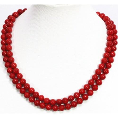 36inch Necklace 8,10,12mm New Fashion Imitation Red Coral Round Beads Fashion Women Party Clothes Long Chain Jewelry B1488
