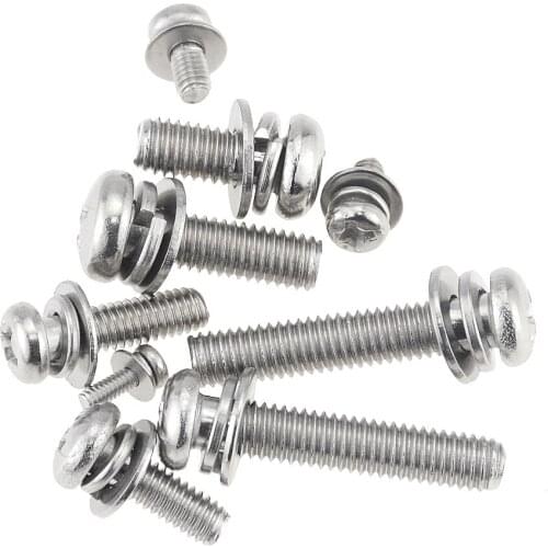 50PCS M2*4-10*4 Phillips Round Head Three Combination Screw 304 Stainless Steel Cross Recessed Pan Head Screw With Washer M2x4x4