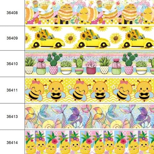 50 Yards Various Sizes Cartoon Animals Plant Printed Grosgrain Ribbon For Hair Accessories DIY Crafts Hand Made Y202103250603