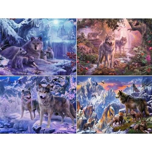 5D DIY Diamond Painting by Number Wild Wolf Animal Square Diamond Embroidery Mosaic Crystal of Rhinestones Cross Stitch Art Gift
