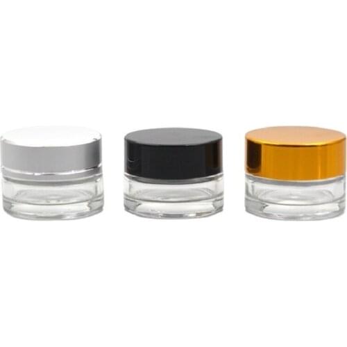 5g Clear Glass Bottle Gold Cap Cream Jar Silver Black Lid Cosmetic Packing Containers Small Pot Empty Glass Jar 50pcs/lot