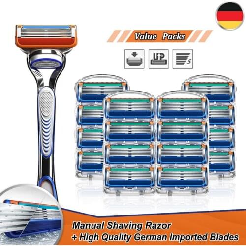 Safety Manual Shaver Straight Shaving Razor Handle With German Replacement 5 Layer Razor Blades Refills Fit Gillette Fusion 5