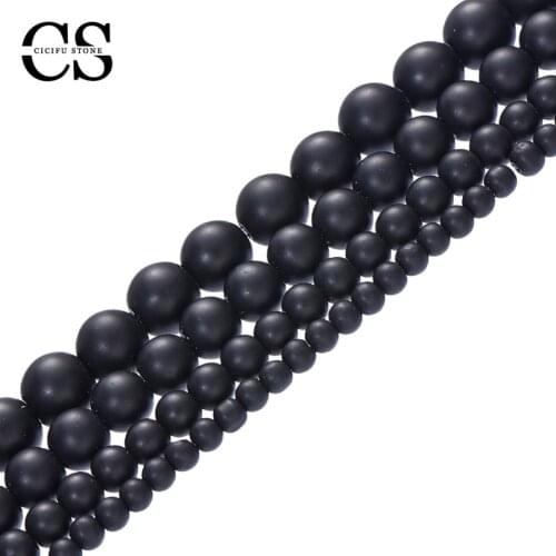 Black Frosted Matte Beads Round Loose Beads Natural Stone Beads for Jewelry Making DIY Bracelet Accessories 4/6/8/10/12 MM