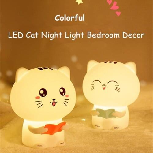 Colorful LED Cat Night Light Sound Recordable USB Lights Touch Sensor Cartoon Silicone Lamp Bedroom Bedside Lamp Child Toy Gift