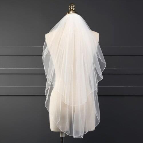 Double Layer Womens Irregular Length Wedding Veil 2 Tier Plain Solid Color Pleated Drape Soft Tulle Short Bridal Veil With W0YA