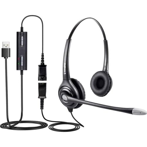 Hands-free Volume Control Noise Cancelling Binaural Headset Headphone with Mic Mircrophone,USB Plug for Laptop, computer,etc
