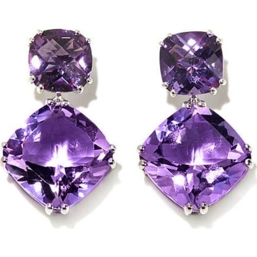 Huitan Noble Bridal Earrings for Wedding Geometric Purple Cubic Zirconia High Quality Elegant Women Accessories 2021 New Jewelry