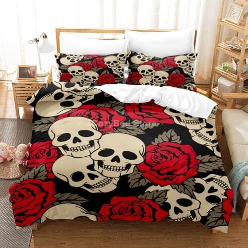 Red Rose Skull 3d Bedding Set Duvet Cover Sets Comforter Bed Linen Twin Queen King Single Size Room Decor Adult Flower Fashion