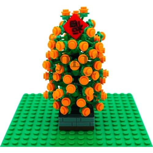 Moc DIY Garden Orange Fruit Tree Sets Courtyard Creative Enlighten Building Blocks Bricks Compatible for Potted Plant Decoration