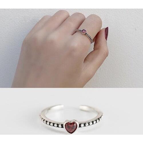 Red Trees Brand 925 Sterling Silver Rings Fine Jewelry Adjustable Size Vintage Heart Ruby Rings For Women Engagement Gift