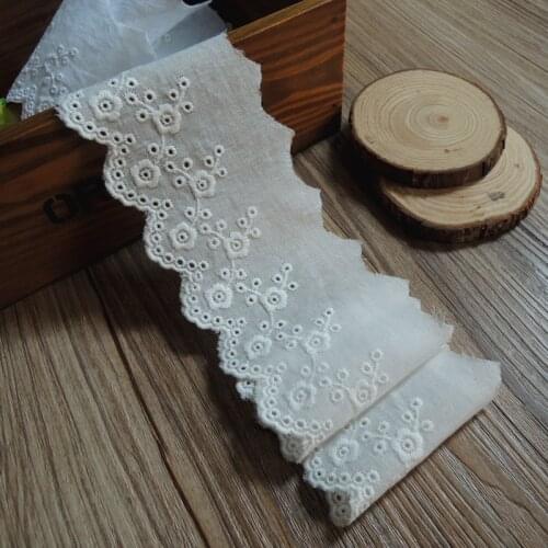 100% Cotton fabric embroidered White lace trim high quality width 6cm Free shipping-QX