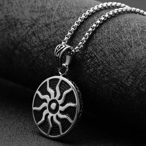 Fashion Titanium Steel Pendant Round Flame Stainless Steel Pendant Retro Punk Jewelry Hot Sale