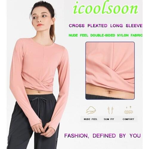 ICOOLSOON Naked Temperament Fashion Fitness Dress Autumn Winter New training set running yoga female long sleeve crop top shirts