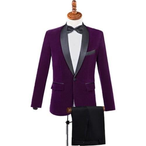 Men Autumn Winter Velvet Fashion Leisure Suit Jacket Wedding Groom Singer Slim Fit Blazer Coat Masculino Two Pieces