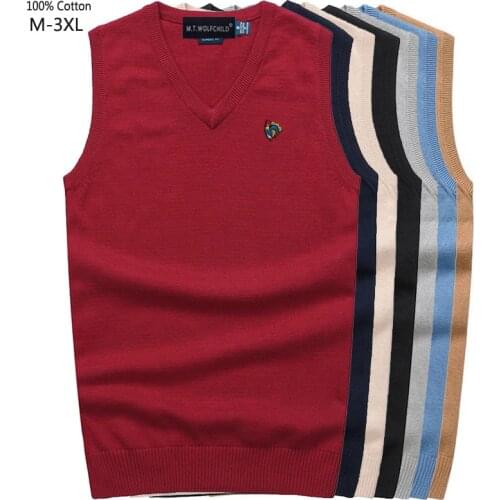 100% Cotton High Quality Autumn Winter Mens Knitted Vest Casual Sleeveless Mens Sweaters Fashion Brand Clothing Male Tops M-3XL