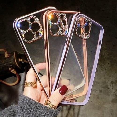 Bling Diamond Camera Protection Plating Soft Case For iphone 12 Pro Max MiNi 11 ProMax X XS Max XR 7 8 Plus SE 2020 Cover Capa