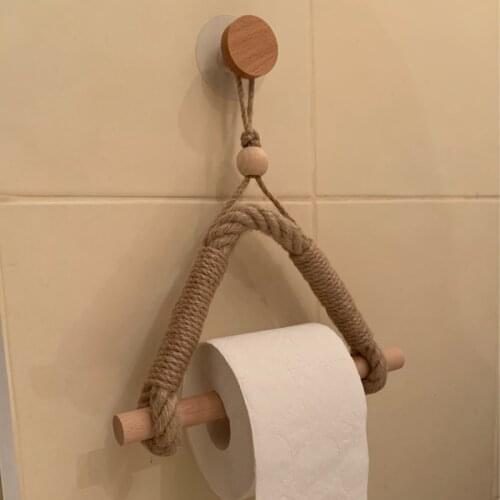 Wall Mounted Toilet Paper Holder Towel Stand Bathroom Paper Set Organizer Roll Holder with Wooden Stick Restroom Accessories