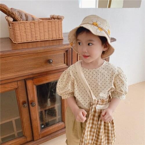 2021 Summer New Arrival Girls Fashion Dot Blouses Kids Korean Deisgn Cotton Blouses