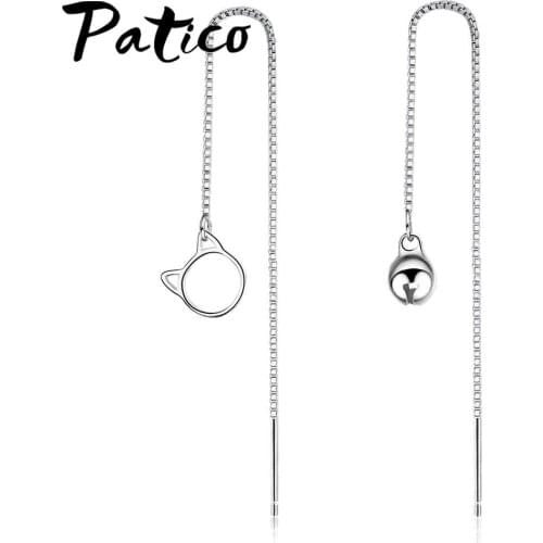 New Fashion Asymmetry Lovely Cat&Bell Design Dangle Earrings 925 Sterling Silver Long Earrings Foe Women Wedding Party