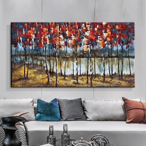 100% Hand Painted Oil Painting Beautiful Trees With Red Leaves Painting On Canvas Decorative New Original Design Wall Art