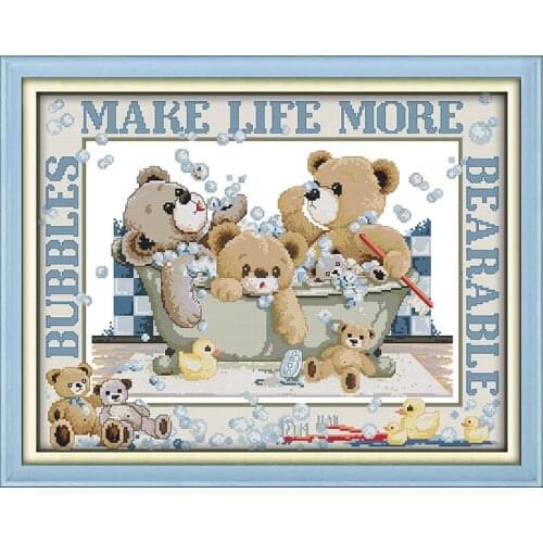 Bubble Bath Bears Baby Room Decoration Cross Stitch Kits Embroidery Needlework Sets Embroidery Animal Cross Stitch Pattern Free