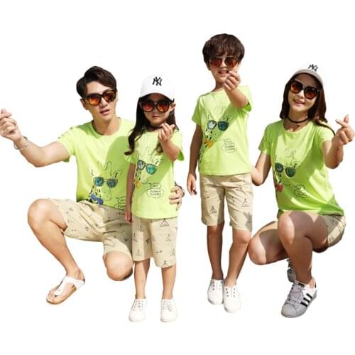 Family Look Matching Clothing Summer Short-sleeve T-shirt +Pants Casual Outfits Clothes For Mother Daughter And Father Son