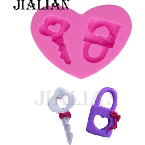 Heart Lovely Lock Key 3D Silicone Mold Non-Stick Cake Decorating Fondant tools Soap Mold kitchen Baking accessories T0839