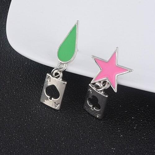 Hisoka Cosplay Earrings Anime Hunter x Hunter Stars Teardrop Poker Design Drop Earrings For Women Men Fashion Jewelry