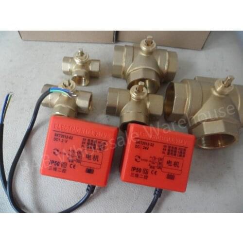 DC24V DC12V DN15(G1/2") to DN50(G2") 3 way 3 wires brass electric actuator motorized ball valve for solar water heater fan coil