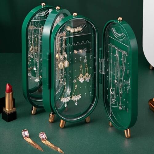 Foldable Jewelry Storage Box Display Stand Casket For Jewelry Organizer With Mirror Dresser Dustproof Plastic Storage Container