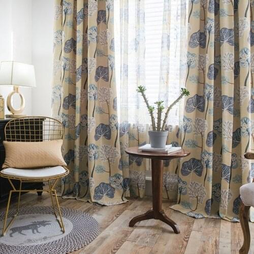 Modern Curtains for Living Dining Room Bedroom Pastoral Curtains Thick Cotton Slub Printed Fabric Curtains Customized