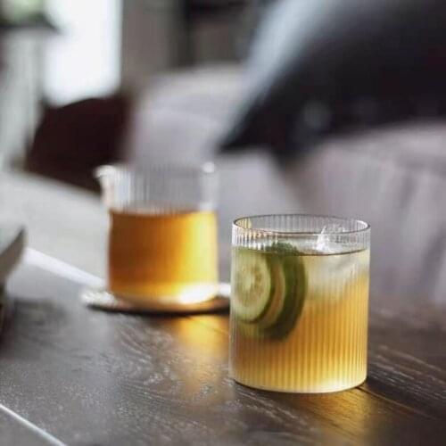 Clear Glass Cup Whisky Tumbler Classical Vertical Ripple Shot Glasses Straight Striped Juice Glass Beer Ice Coffee Cup Drinkware