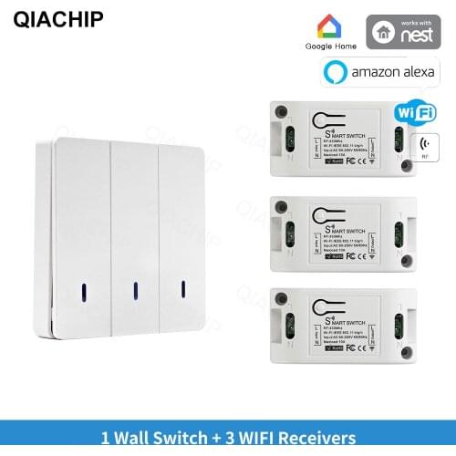 QIACHIP Tuya Smart Life APP push WiFi Switch Light AC 110V 220V RF 433Mhz Wall DIY Relay Timer Module Google Home Amazon Alexa