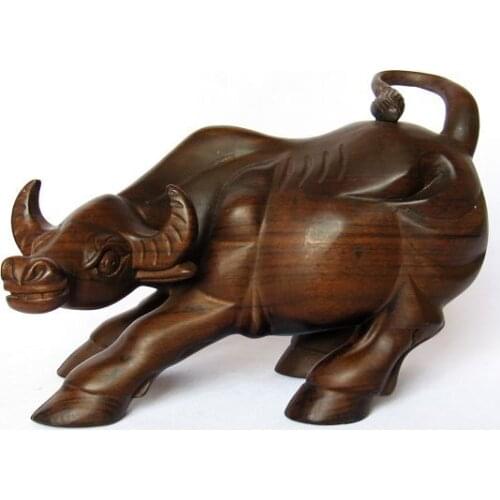 V mahogany crafts wood carving decoration Feng Shui birthday gift bull cow Wall Street woodcarving cattle