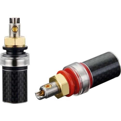 Viborg Hi-end 4 Pcs BP604R Pure Copper Rhodium Plated Carbon Fiber Audio Binding Post Speaker Terminal for Amplifier
