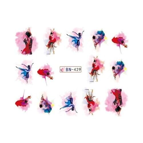 Water sticker for nail art decoration slider watercolor ink ballet dancing girl dancer design decal lacquer accessoires glue 7