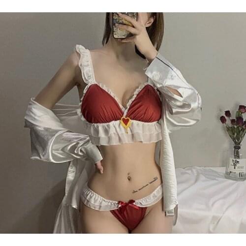 Wriufred Red magic girl cute lingerie underpants suit sexy ruffle triangle cup bra set without steel ring women sexy underwear