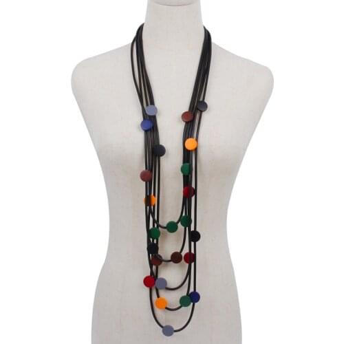 YD&YDBZ Colorful Small Round Wooden Necklace For Women Exaggerated Multilayer Rubber Rope Necklaces Current Jewelry Accessories
