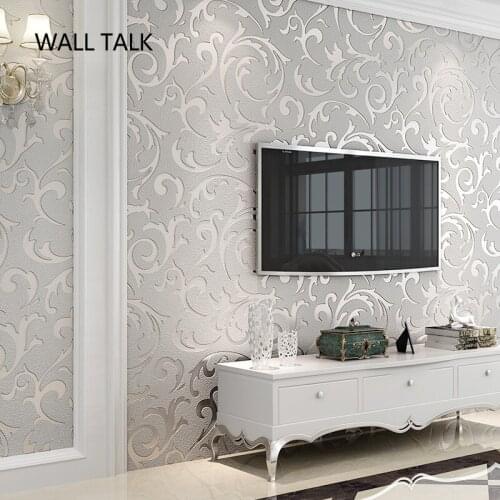 Suede Classical Florals Papel De Parede 3D Flocking Wallpaper For Bedroom Living Room Home Decoration 3D Wall Paper Roll