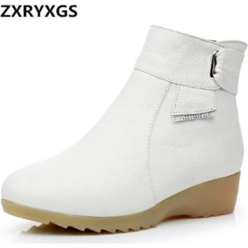 2021 New Winter Boots Women White Cowhide Leather Women Boots Large Size Warm Comfort Ankle Boots Non-slip Soft Fashion Shoes