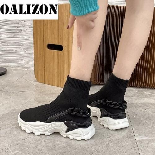 Womens Fashion Chain Stretchy Socks Flat Platform Sneakers Casual Shoes Women Running Sneakers Trainers Jogging Sports Shoes