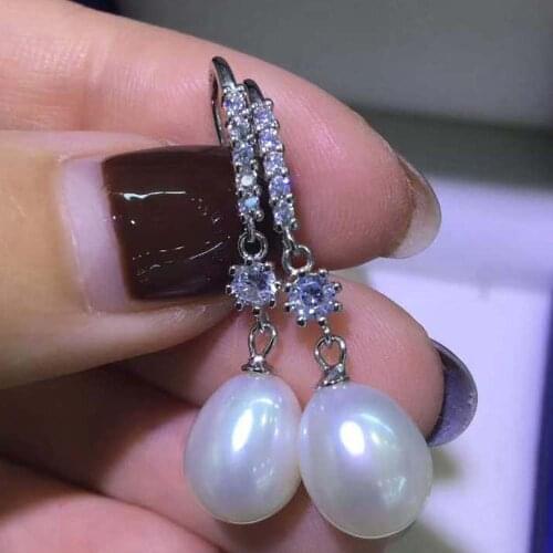 Sterling silver 8mm white fresh water pearl dangle women earring hook