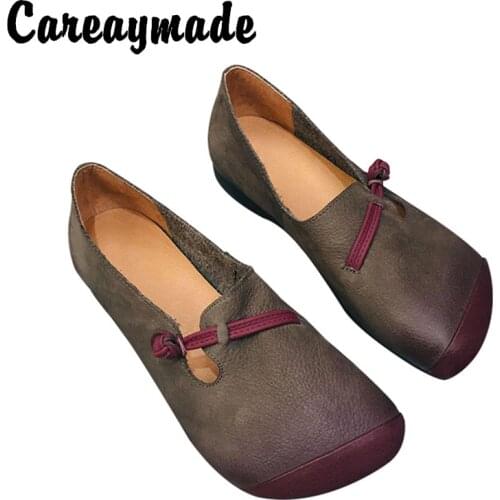Careaymade-Spring Womens pure handmade Genuine Leather Shoes Retro Slip-on Full-Grain Casual Shoes Lazy Trendy Shoes,2 colors