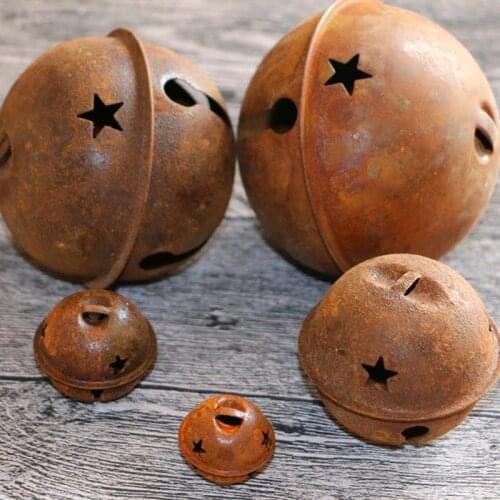 12pcs Rusty Metal Star Cutout Jingle Bells for Christmas Holiday Craft Decorations (40mm)