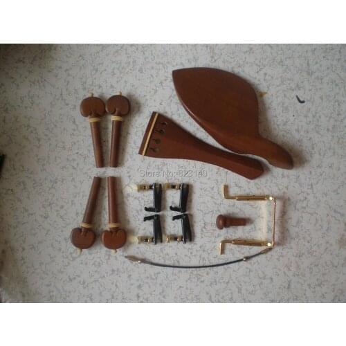 3 Set Jujube Violin fitting 4/4 with Black & Gold fine tuner & tail gut & Gold color chin rest screw