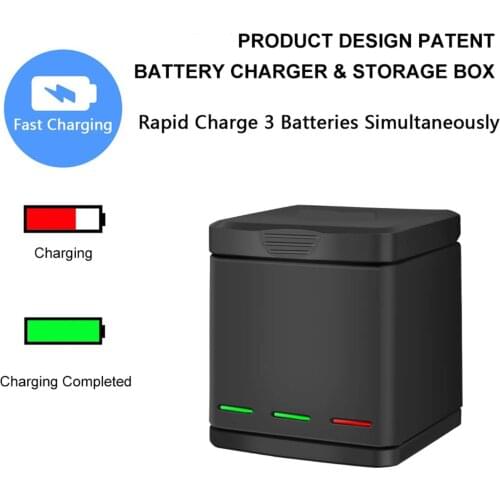 TELESIN 3-Pack Replacement Batteries and Triple Charger for GoPro Hero 8 7 6 5 Black with Go Pro Small Carry Case