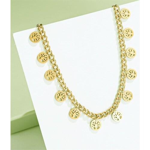 316L Stainless Steel Round Tree of Life Pendant Necklace Multiple Pendants Tassel Ladies Necklace No Fade